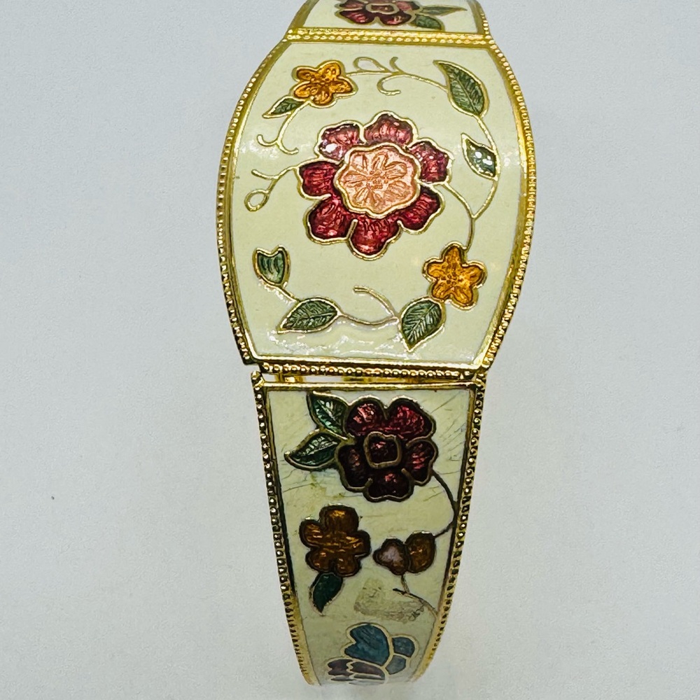 0119 Floral Cloisonné  Bracelet in Cream and Multicolor. - Picture 11 of 11